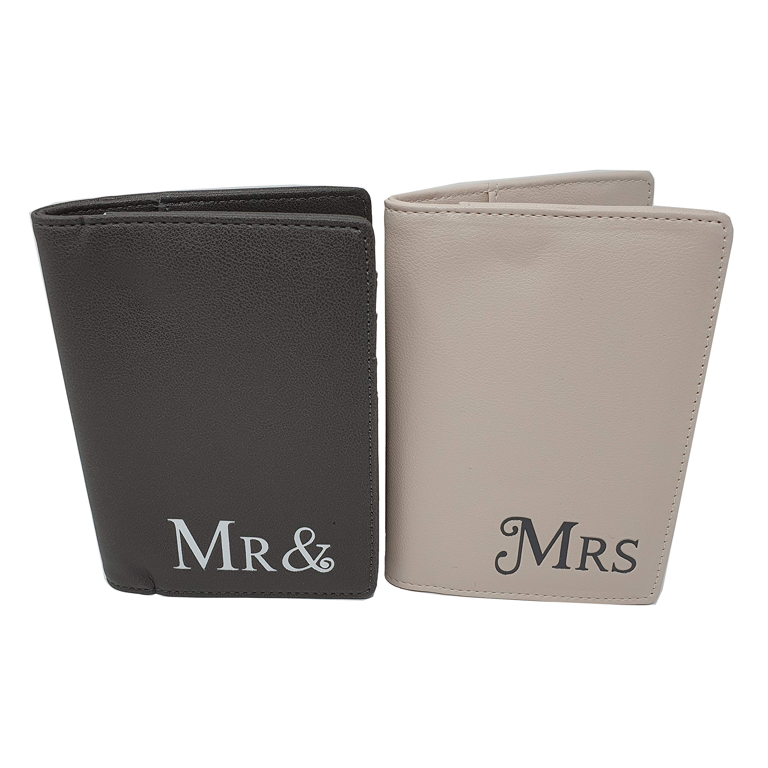 J&R Boutique Mr & Mrs Passport Covers Wedding Gift Includes The Box (Beige & Grey)