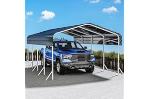 IRONOVACAGE Heavy Duty Metal Carport, Reinforced Frame and Roof for All-Weather, Outdoor Galvanized Car Port with Enhanced Base for Car, Boats and Truck (Gray, 12x20 FT)