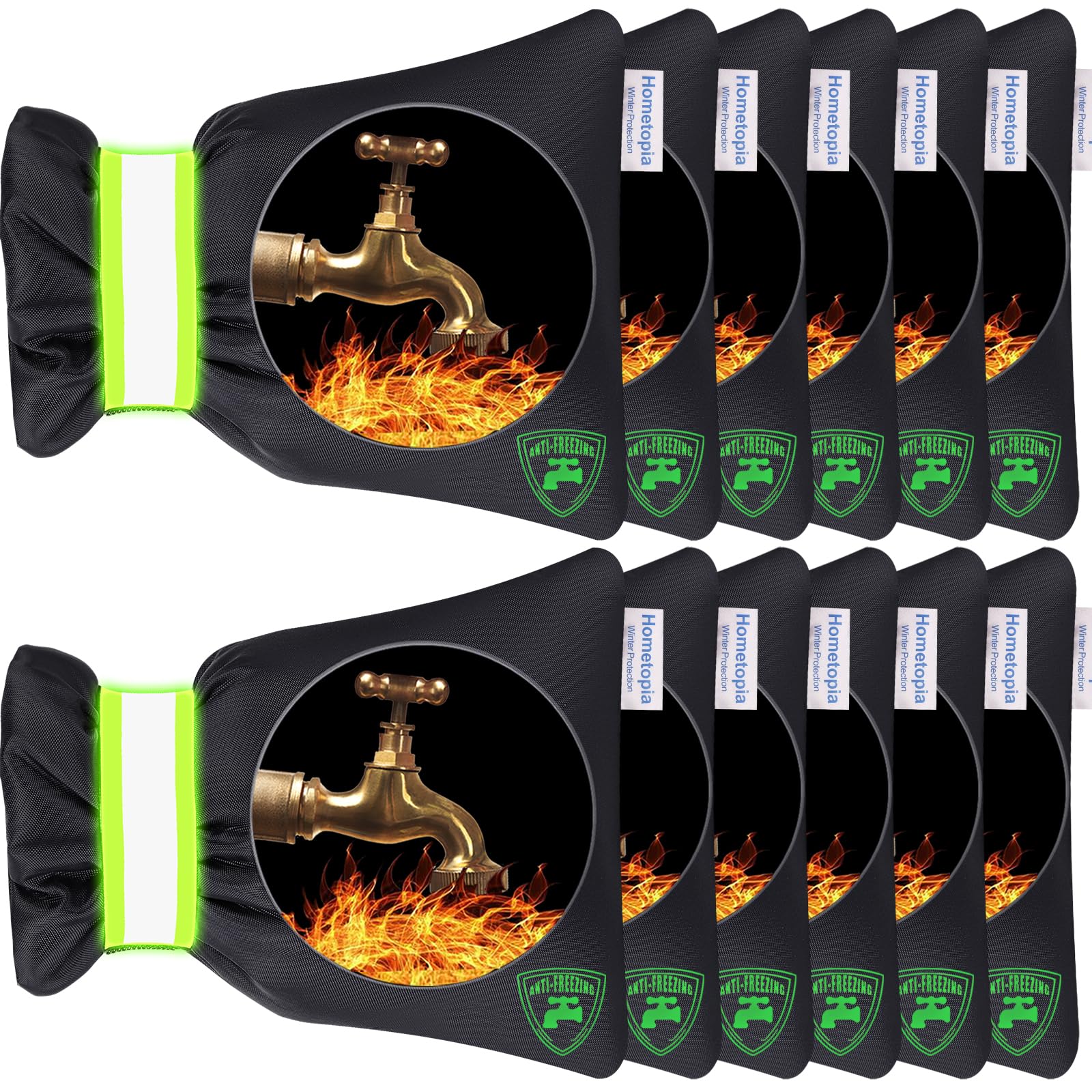 12Pack Outdoor Faucet Covers for Winter - 6.7"W x 8.3"H Hose Bib Covers for Winter Freeze Protection with Reflective strips Outside Spigot Pipe Reusable Waterproof Insulated backflow Cover,Black Image