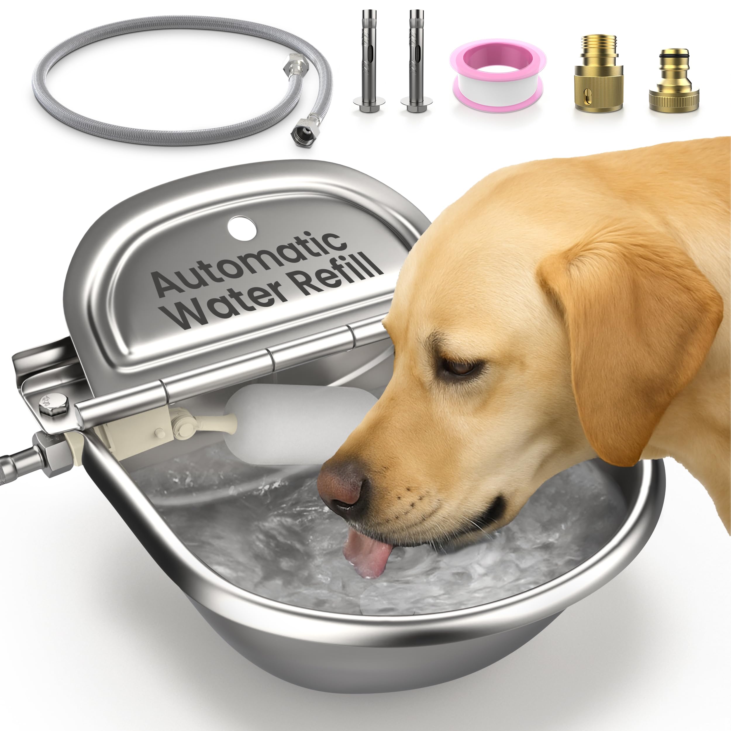 Photo 1 of Animal Water Dispenser - 304 Stainless Steel Automatic Water Dispenser for Dogs & Animals, 10.6"x9.8"x4.7", Auto-Refill, Leakproof Drain Plug, Extra Float, 100cm Hose