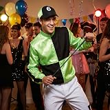 HENBRANDT Adult Green Black Horse Jockey Costume with Cap and Boot Covers view 2