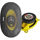 Pyle Car Three-Way Speaker System-Pro 4x6Inch 180W 4Ohm Mid Tweeter Component Audio Sound Speakers For Car Stereo w/30Oz Magnet Structure, 2&rdquo; Mount Depth Fits Standard OEM-PLG46.3 (Pair),Black/Yellow