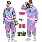 80s 90s Tracksuit for Men Women Retro Hip Hop Outfit Track Suit Windbreaker Set for Couples Costume