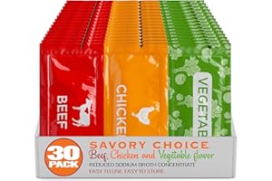SAVORY CHOICE Reduced Sodium Beef, Chicken and Vegetable Broth Concentrate, 30 Packets (10/Flavour - 9.6g) - Gluten-Free, Diary-Free Broth Concentrate