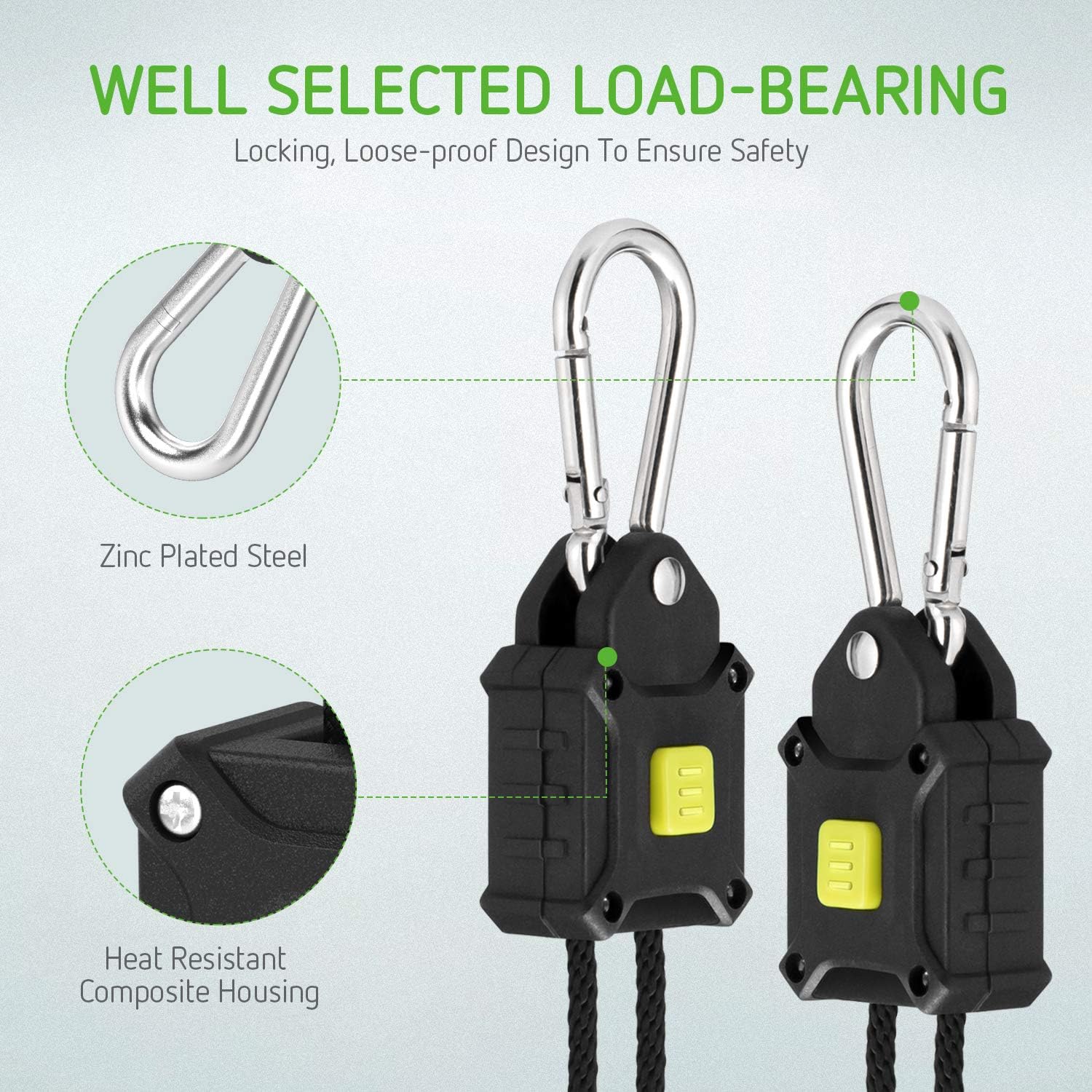VIVOSUN 1-Pair 1/8 Inch Rope Hanger Improved Design, More Convenience - Press Button Easy Adjust, Reinforced Metal Internal Gears, 8-ft Long and 150lbs Weight Capacity : Garden & Outdoor