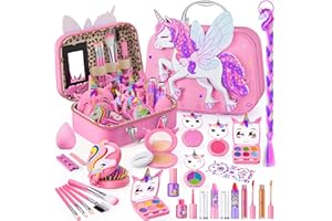 BEAYUCK Kids Makeup Kit for Girl - Girls Makeup Kit Toys with Flying Horse Storage Case, Kids Play Makeup Set for Christmas Birthday Gift 3 4 5 6 8 10 11 12+ Years Old