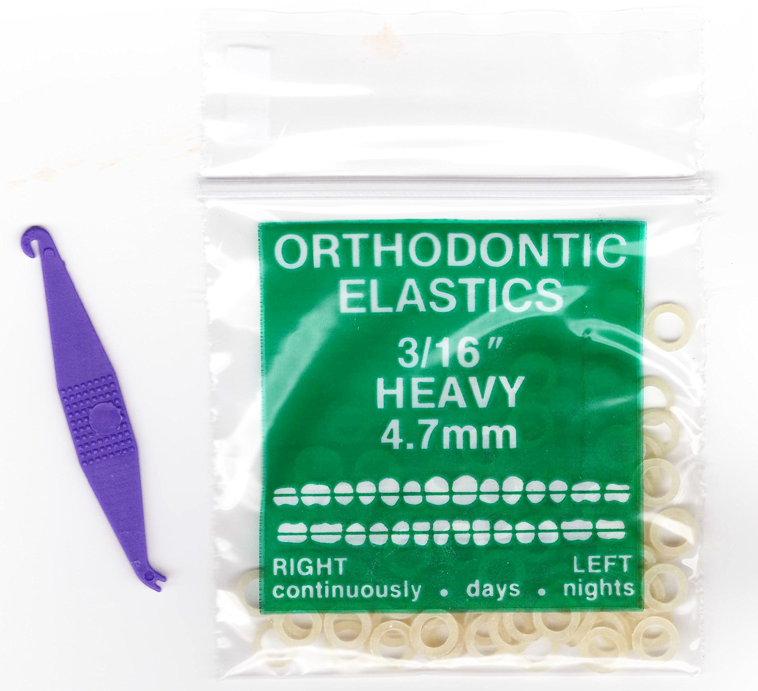 Photo 1 of 3/16" inch Orthodontic Elastic Rubber Bands 300 Pack Natural Heavy Force 6.5 oz. + FREE elastic placer