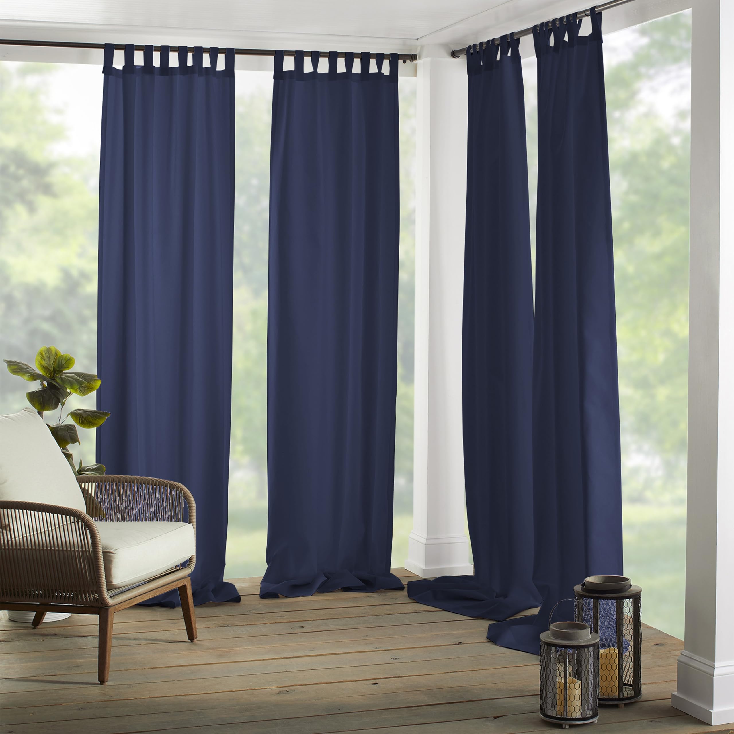 Elrene Home Fashions Matine Weatherproof Tab-Top Indoor/Outdoor Solid Color Curtain Panel for Porch, Pergola, Patio, Deck, 52”W x 95”L, Blue — image 1