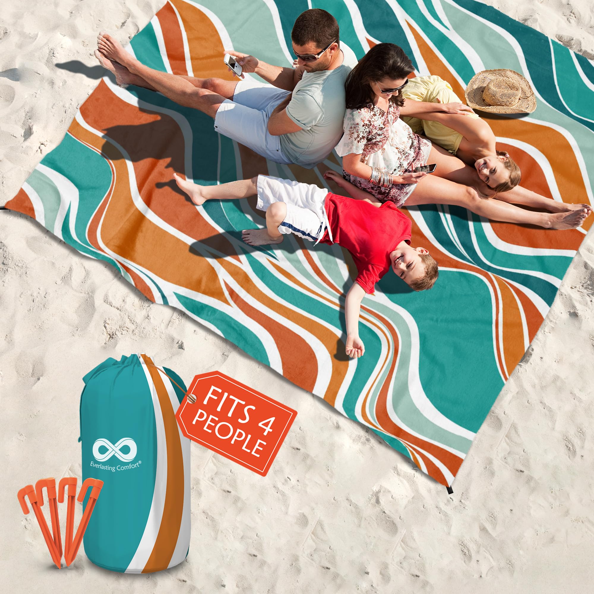 Photo 1 of Everlasting Comfort Large Beach Blanket Waterproof & Sandproof - 80" x 80"/6.7ft x 6.7ft - Lightweight Beach Mat, Picnic Mat, Outdoor Blanket - Ideal for Festivals, Camping - Orange