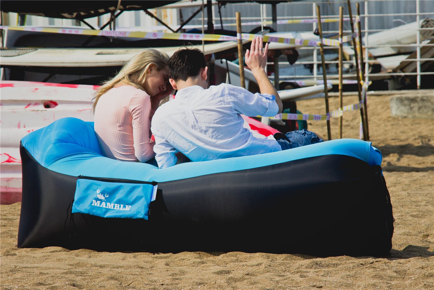 MAMBLE Inflatable Lounger Sofa Portable Sofa Bed Air Sofa for Travelling, Camping, Beach, Park Blue