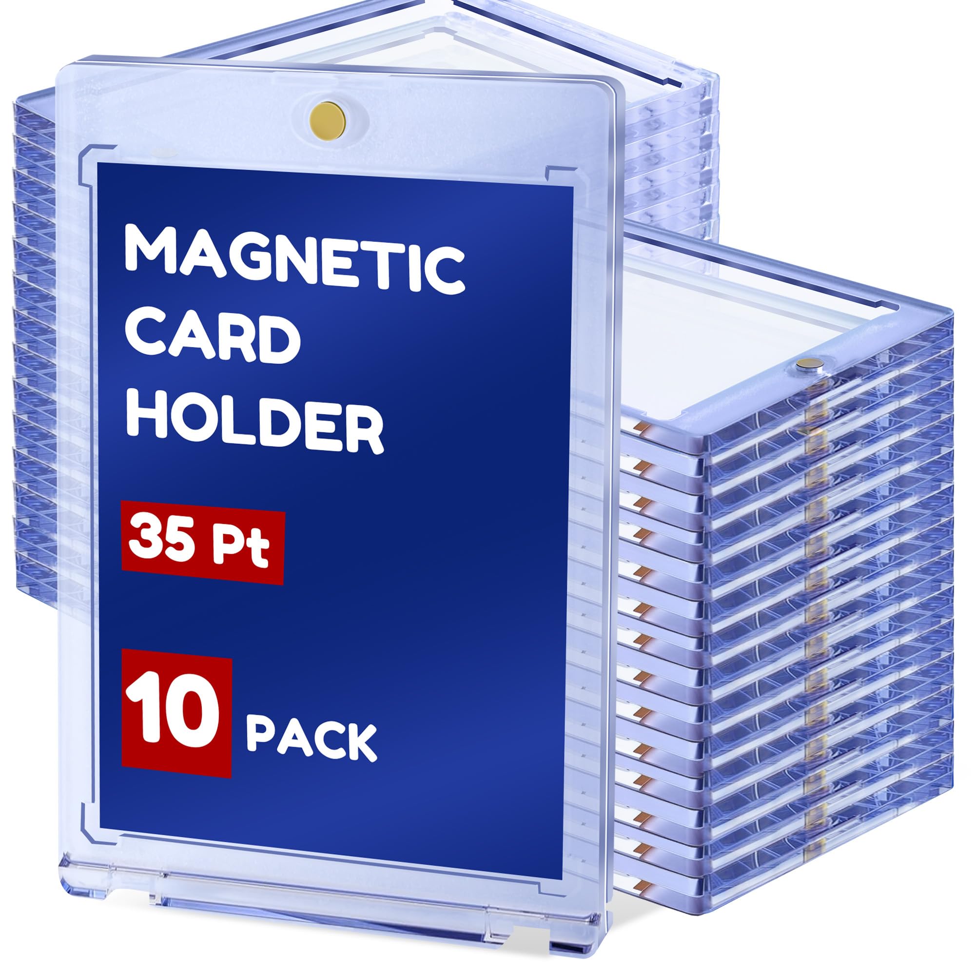 Photo 1 of 10ct Magnetic Card Holder, Card Case,35pt One Touch Card Holder, U-V Protectors Hard Plastic for Trading, Sports, Baseball, Football, Game Cards,Game, Magnet