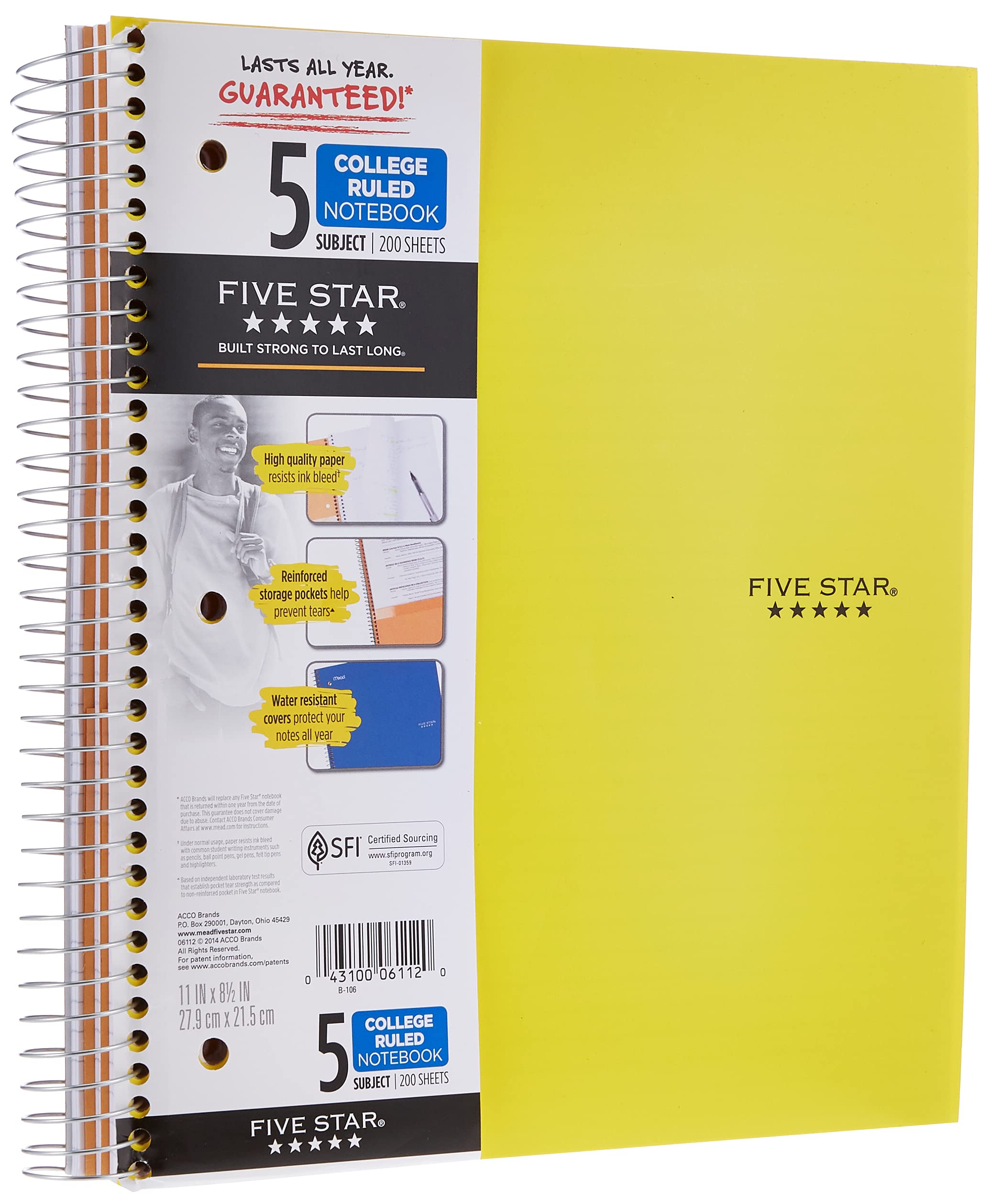 Five Star Spiral Notebooks, 5 Subject, College Ruled Paper, 200 Sheets, 11" x 8-1/2", Teal, Pink, 2 Pack (73509) — image 1