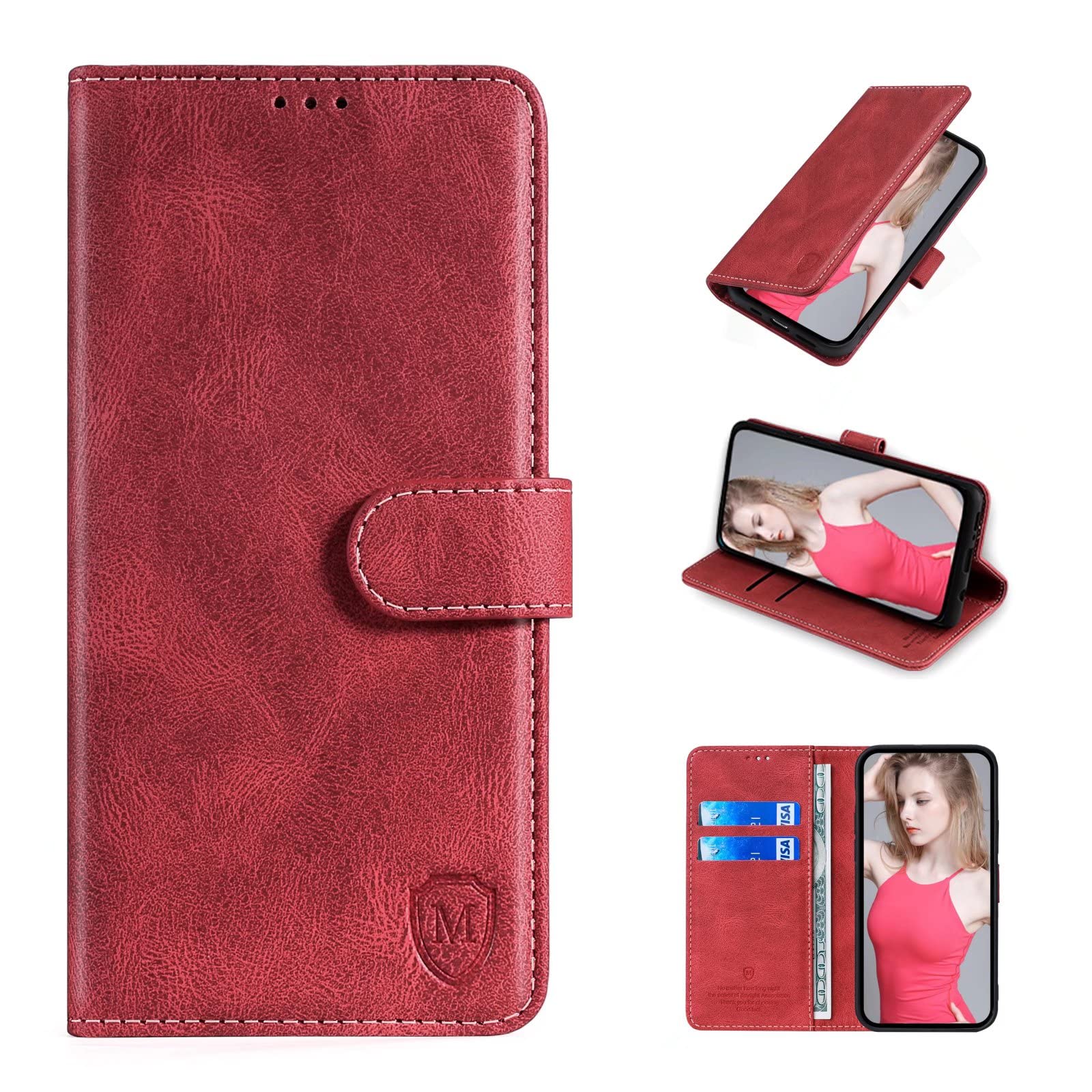 FMPCUON Motorola Moto E20/E30/E40 Case,Motorola Moto E20/E30/E40 Cover,[PU Leather Flip Case][Book Wallet Case][Card Holder Phone Case],Motorola Moto E20/E30/E40 Red Case