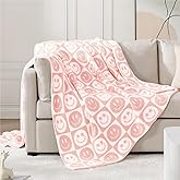 WRENSONGE Checkered Throw Blanket Blossom Smiling Face Soft Cozy Fluffy Warm Hand Made Throw Blankets for Couch, Sofa, Chair, Bed, Camping, Picnic, Travel Lightweight Bed Blanket - 50"*60"