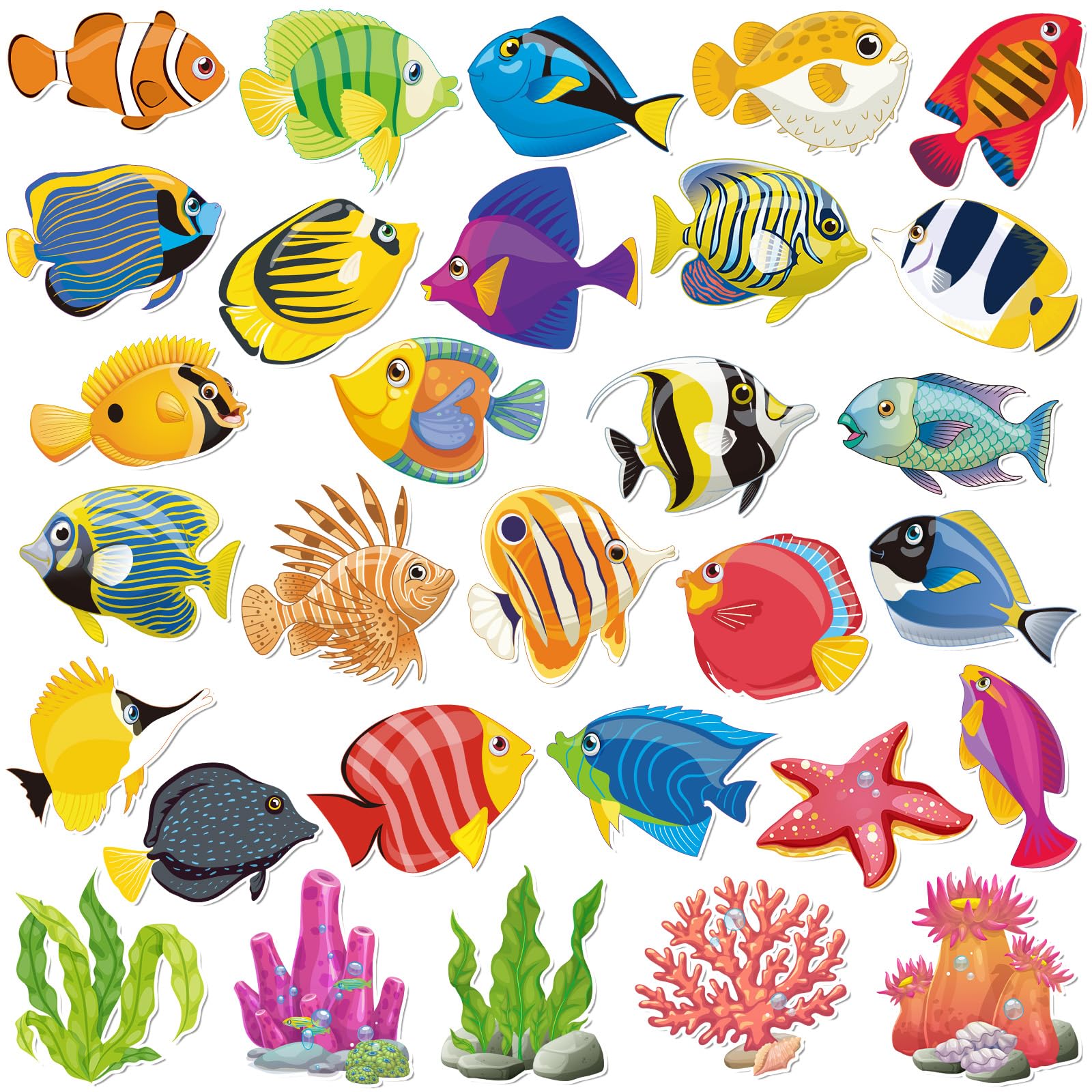 Photo 1 of Nezyo 200 Pcs Tropical Fish Cutouts Sea Life Cut Outs Ocean Animal Accents Fish Cut-Outs Paper Colorful Under The Sea Party Classroom Bulletin Board Decorations with 400 Glue Points