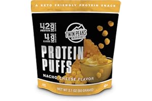 TWIN PEAKS INGREDIENTS Twin Peaks Low Carb, Keto Friendly Protein Puffs, Nacho Cheese 2 Servings, 3 Pack (60g, 42g Protein, 4g Carbs)
