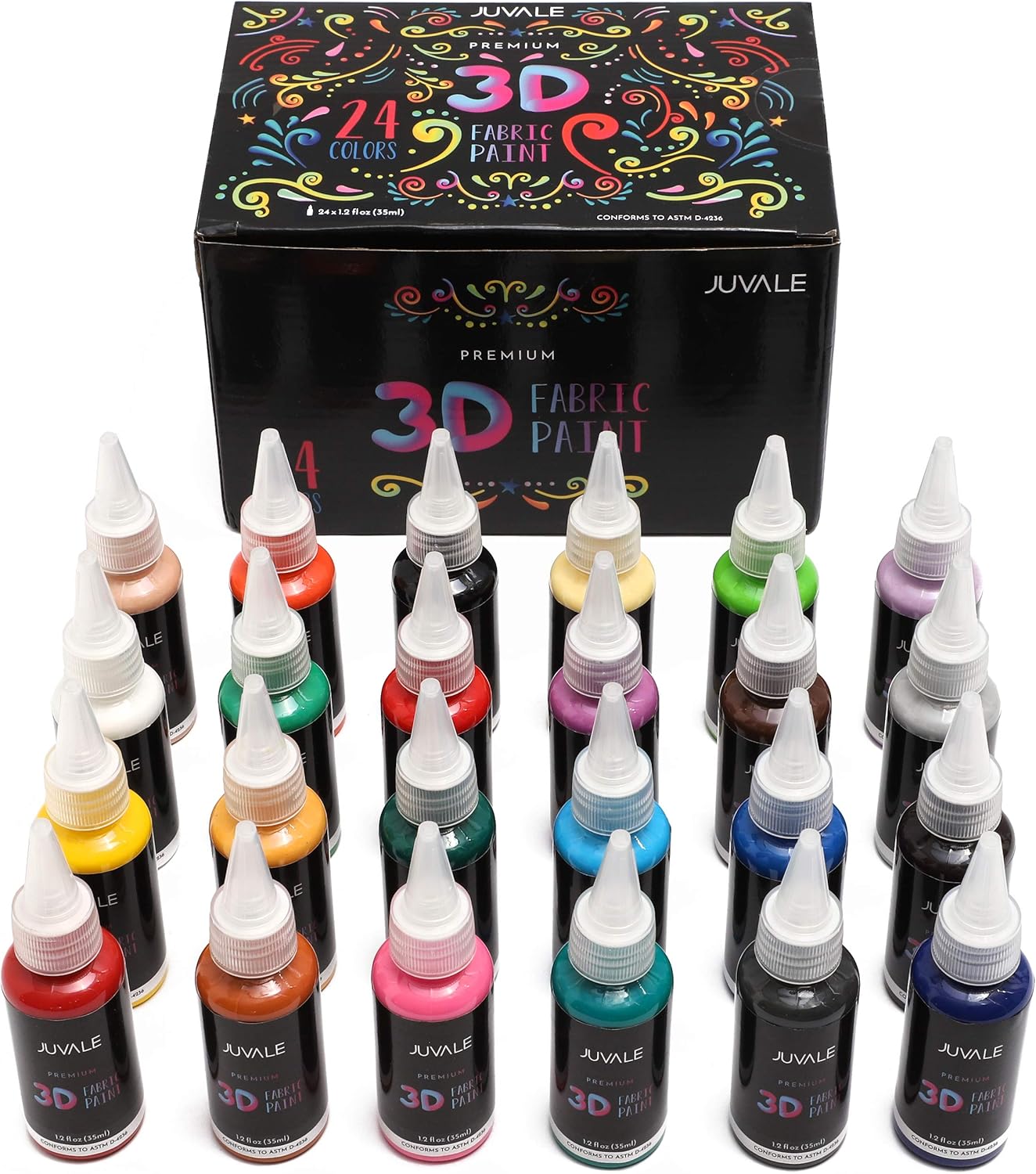 Premium 3D Fabric Paint Set for Clothing (29ml, 24 Colors)