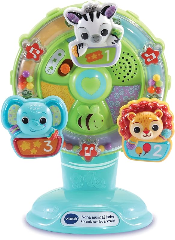 -Baby Noria Musical Aprende con los Animales, Juguete Educativo para la Trona, Regalo para bebés +6 Meses, Incluye Ventosa, Versión ESP