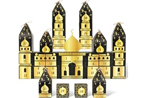 WATINC Ramadan Advent Calendar Decorations - 32pcs DIY Eid Mubarak Countdown Calendar, 30 Days Eid Advent Calendar Refillable Gift Boxes, Hanging Ornament Number Boxes for Home Al-Fitr Party Supplies