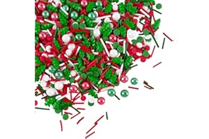 LEBERY Christmas Sprinkles Red Green White Sprinkle Edible Christmas Tree Sprinkle Holiday Cake Sprinkles Sugar Pearls Jimmies Mix for Cake Baking Cookie Ice Cream Decorations - 8 Oz