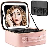 Extrei Gent Makeup Travel Train Case with Mirror LED Light 3 Adjustable Brightness Large Cosmetic Bag Portable Storage Adjustable Partition Waterproof Makeup Brushes Make up Jewelry Gift for Women