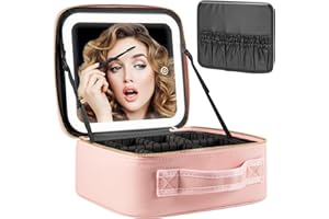 Extrei Gent Makeup Travel Train Case with Mirror LED Light 3 Adjustable Brightness Large Cosmetic Bag Portable Storage Adjustable Partition Waterproof Makeup Brushes Make up Jewelry Gift for Women