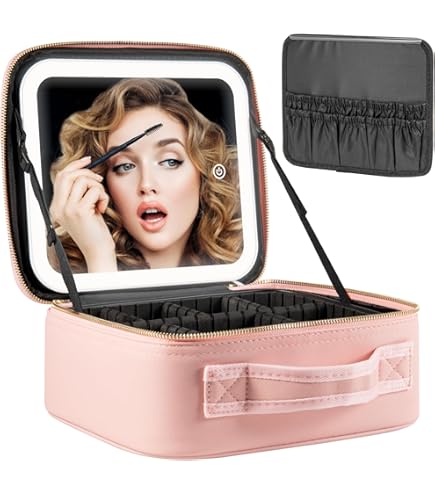 Maletín Organizador De Maquillaje MOMIRA Con Espejo LED Iluminado (Negro, 26x23x10 Cm) - Regulación Brillo Y 3 Tonos De Luz
