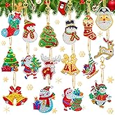WILLBOND 16 Pieces Christmas Diamond Key Chain Kits Double Sided Diamond Art Keychain Bulk Diamond Christmas Ornament 5D Diamond DIY Painting Key Ring Pendant Christmas Tree for DIY Christmas Decor