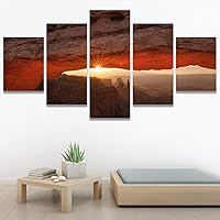 SIGNWIN 5 Panel Canvas Wall Art Sunset in The Mountains for Home Decorations Ready to Hang - 60