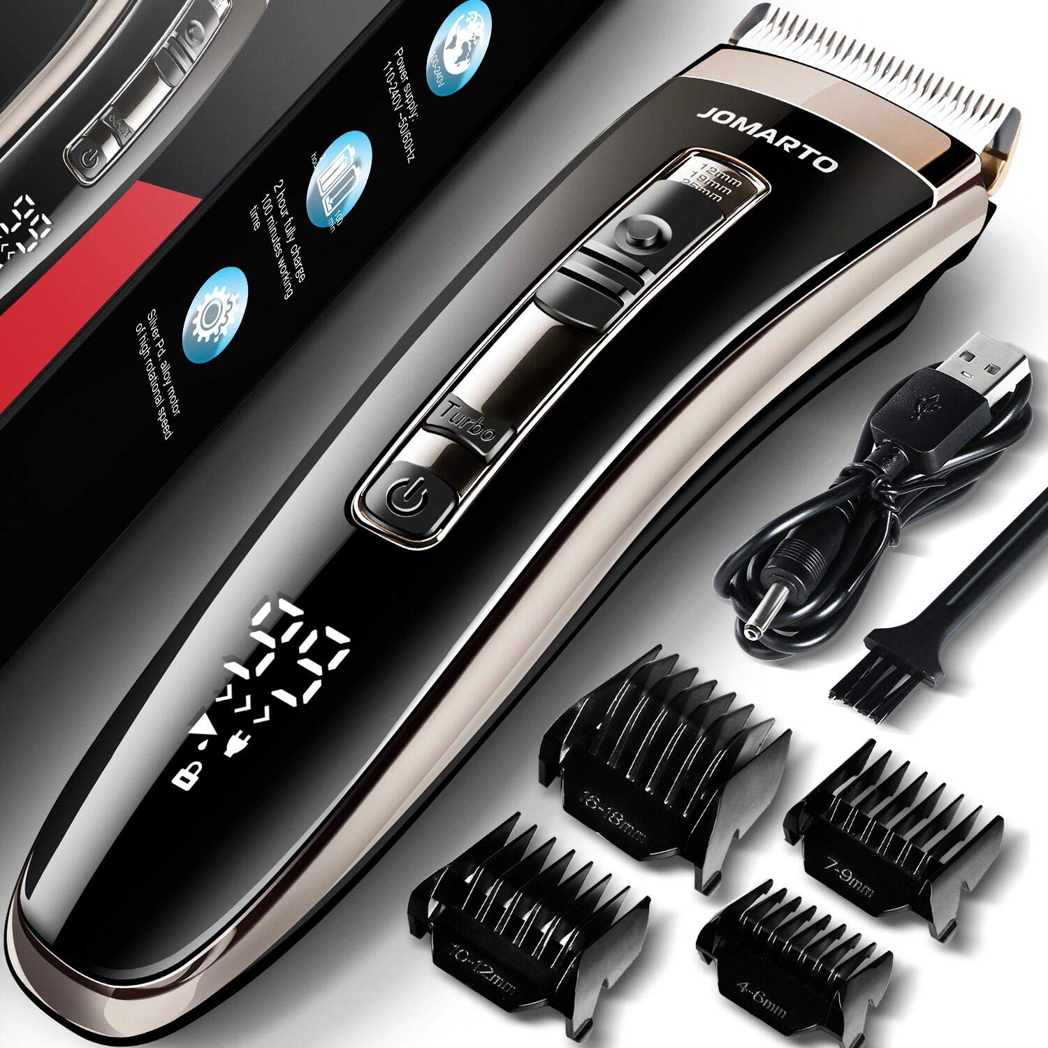 Hair Clippers Home Barber Gift Kit, JOMARTO Cordless Electric Clipper, Hair Trimmer with Cutting Combs, Adjustable Frequency, USB Rechargeable, LCD Display, Support Fast Charge for Professional Style: Beauty