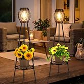 MXwcy 2 Pack Solar Lights Outdoor with LED Edison Bulbs, Vintage Style Solar Floor Lamp with Plant Stands, Weatherproof Garden Lights for Pathway, Patio, Yard, Porch Decor 8-10 Hours Lighting