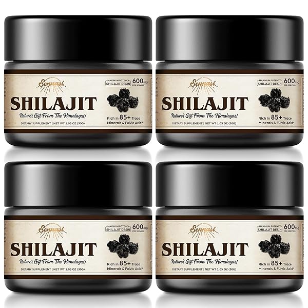 SHILAJIT PURE HIMALAYAN ORGANIC SHILAJIT RESIN – 600MG MAXIMUM POTENCY NATURAL ORGANIC SHILAJIT RESIN WITH 85+ TRACE MINERALS & FULVIC ACID FOR ENERGY, IMMUNE SUPPORT, 30 GRAMS (4 PACK)