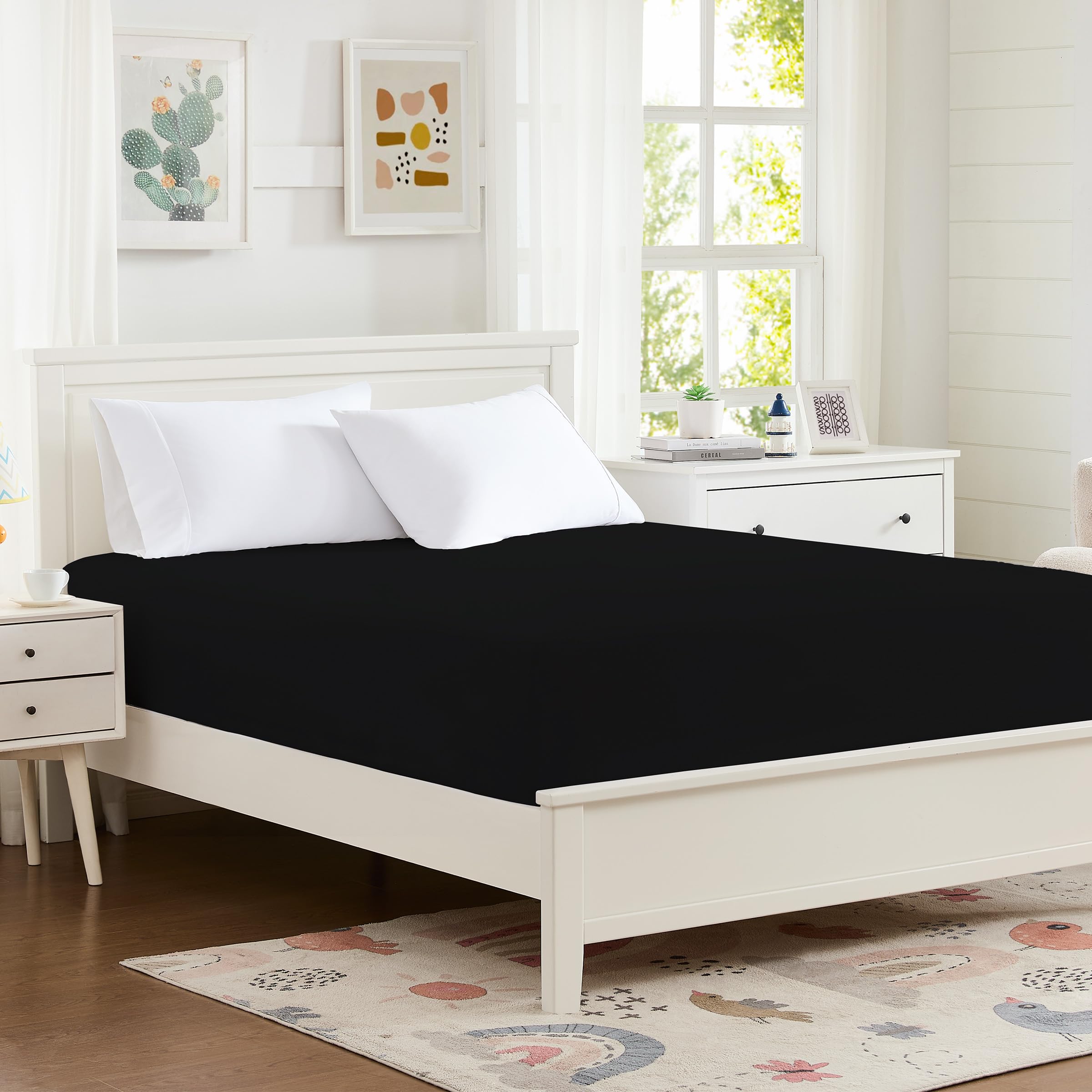 Hotella 100% Microfiber King Size Fitted Sheet Only, 78x80 inches Hotel Quality Deep Pocket Bottom Sheet, Fit for 6" 8" 14" Matress, Machine Washable and Non-Fade, Snug Fit & Stay in Place,Black