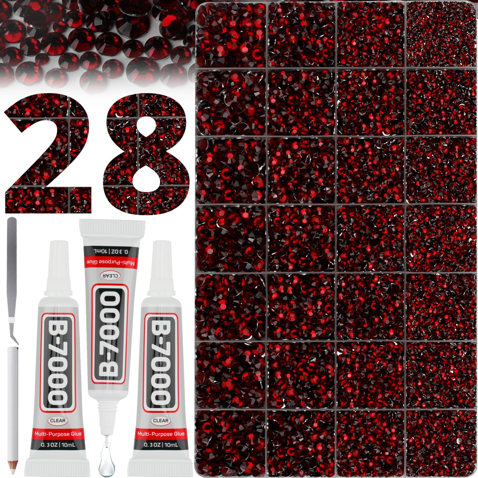 Photo 1 of 36000Pcs Burgundy Rhinestones for Bedazzling, Bedazzler Kit with Maroon Gems Diamond, Bedazzled Dark Red Resin Flatback Crystal Stone Jewels 2-6MM for Crafting Clothes Crafts Clothing and b 7000 Glue