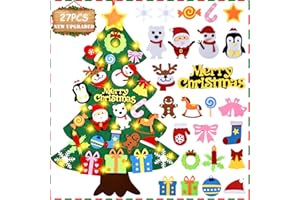 HMIL-U DIY Felt Christmas Tree 27 Pcs Xmas Decorations with Snowflake Snowman Reindeer Candy Crutch Wall Hanging Christmas Decoration Gift for Kids Christmas New Year Party Favors