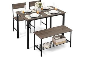 Tangkula Dining Table Set for 4, Kitchen Table and 2 Chairs for 4 with Bench, 4 Piece Dining Table Set for Small Space, Apartment