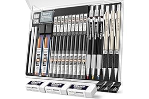 Nicpro 35PCS Art Mechanical Pencil Set, 3 PCS Metal Drafting Pencil 0.5 mm & 0.7 mm & 0.9 mm & 3 PCS 2mm Lead Holder (6B 4B 2
