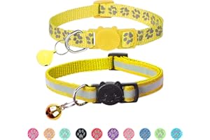 BANMODER 2 Pack Reflective Cat Collar Breakaway with Bell,Personalized Kitten Collars,Adjustable Safety Buckle Collar for Male Cats Girls & Boys (Yellow)