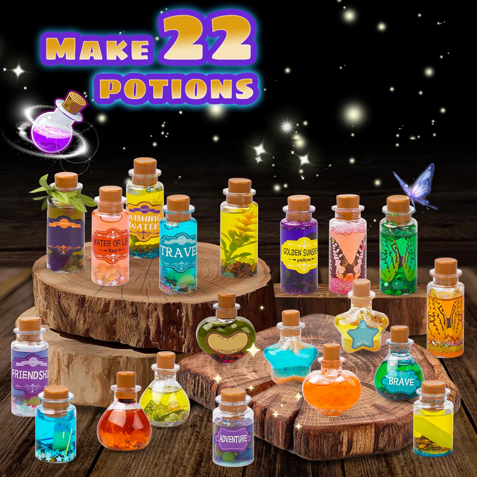 JEEKALO Fariy Magic Glow Potion Set Kits for Kids Magic Kids Mix Potion DIY Making kit 22 Bottles Creative Toy Art Craft Helloween Christmas Decorations Birthday Gift for Girls Boys Age 6 7 8 9 10 12