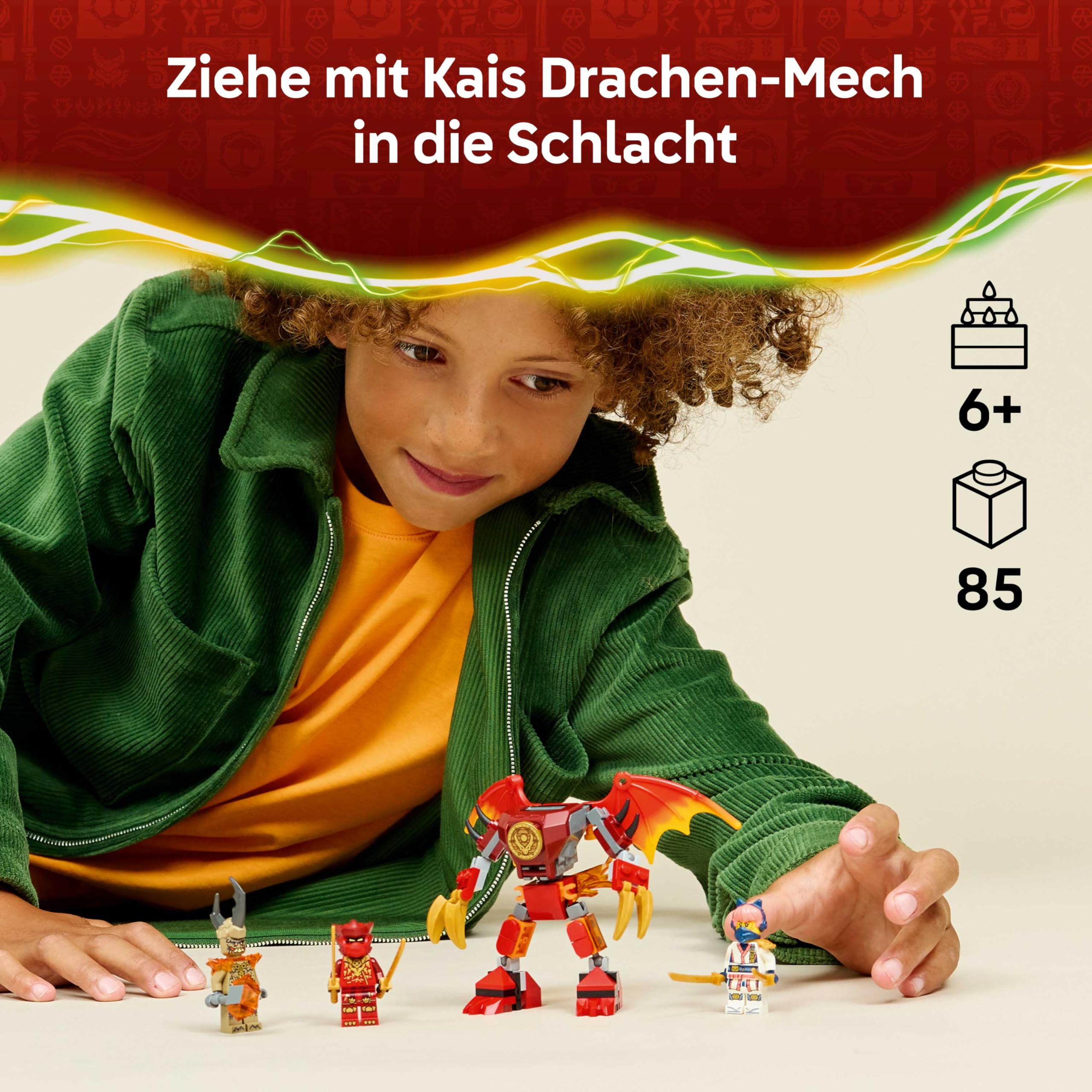 LEGO NINJAGO Kais Drachen-Mech Battle Set - Ninja Spielzeug für Jungen und Mädchen - Modellbau mit Actionfigur, 3 Minifiguren und Katanas - Geschenk für Kinder ab 6 Jahren - 71851 2