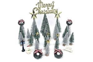 NotiGat Miniature Christmas Pine Tree Mini Bottle Brush Christmas Trees Table top Village Winter Tree for Christmas Decorations Wooden Bases （36pcs）