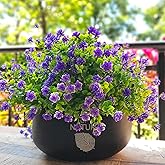 Grunyia 12 Bundles Artificial Flowers for Outdoors, UV Resistant Fake Flowers with Plastic Plants, Faux Flowers for Outside Window Box Front Porch Hanging Planter Decor (Purple)
