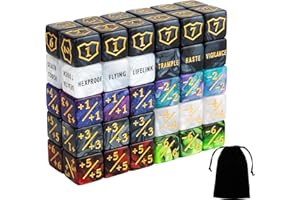 LAMJAM 60 PCS MTG Dice Counters Bulk Ability Keywords Counter 1/+1 Shield Life Buff Tokens 6 Sided Dice Set for MTG, TCG, Cards Gaming Accessories
