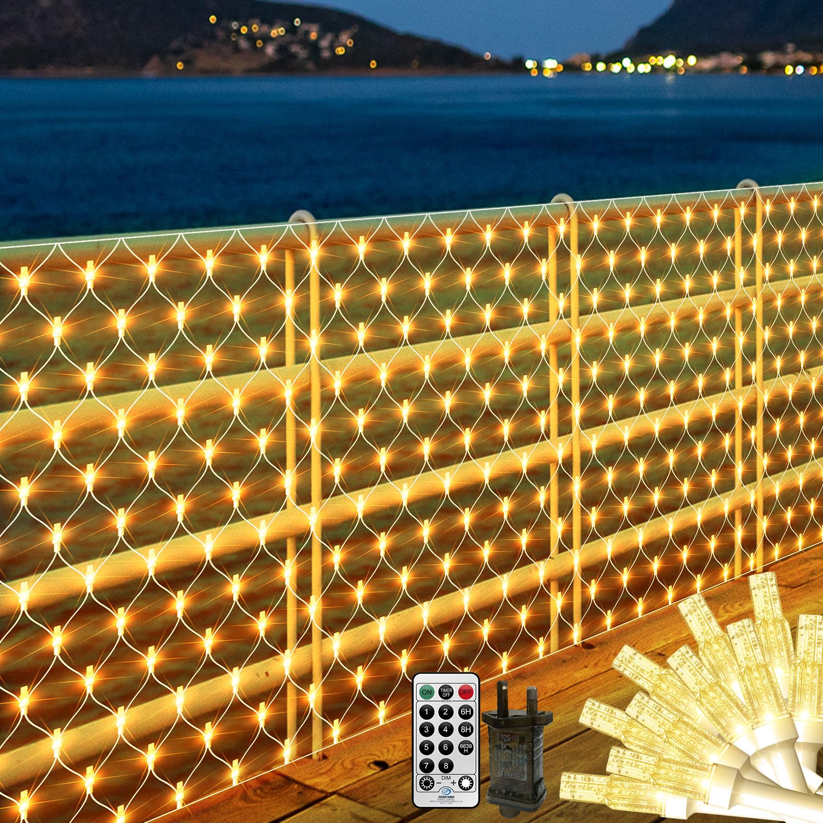 6X3M Large Net Lights Outdoor Plug in,408LED Mesh Net Fairy Lights with Remote Timer,Balcony Fairy Light Garden Tree Light,Connectable Waterproof,10M Lead Wire for Bushes Fence Yard(Warm White)