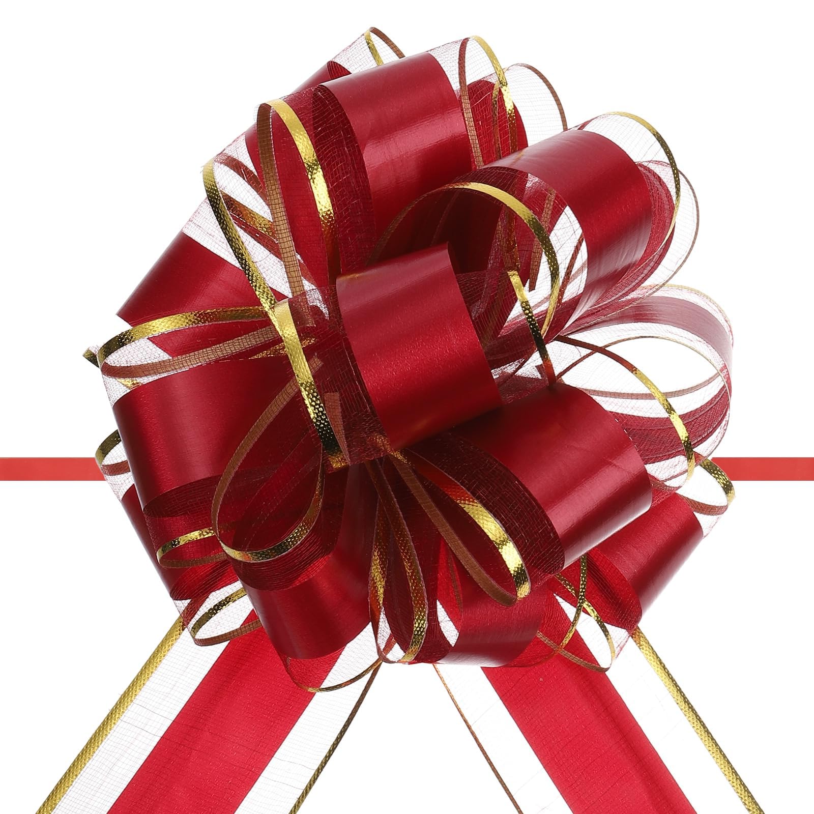 Unifizz 10pcs 6 Inch Burgundy Red Pull Bows with Gold Edge Ribbon Large Gift Bows for Valentine's Day Xmas Holiday Decoration Baskets Gift Wrapping