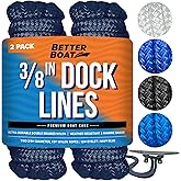 Dock Lines for Boats 3/8" x 15ft, 2 Pack Double Braided Nylon Boat Rope with 12" Loop, Marine Grade Mooring Line for Docking, Navy - Better Boat