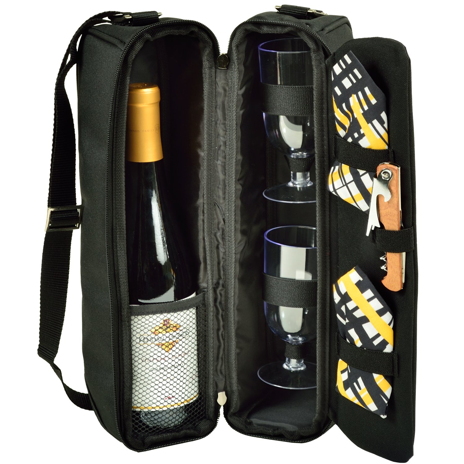 Picnic at Ascot - Deluxe Insulated Wine Tote with 2 Wine Glasses, Napkins and Corkscrew