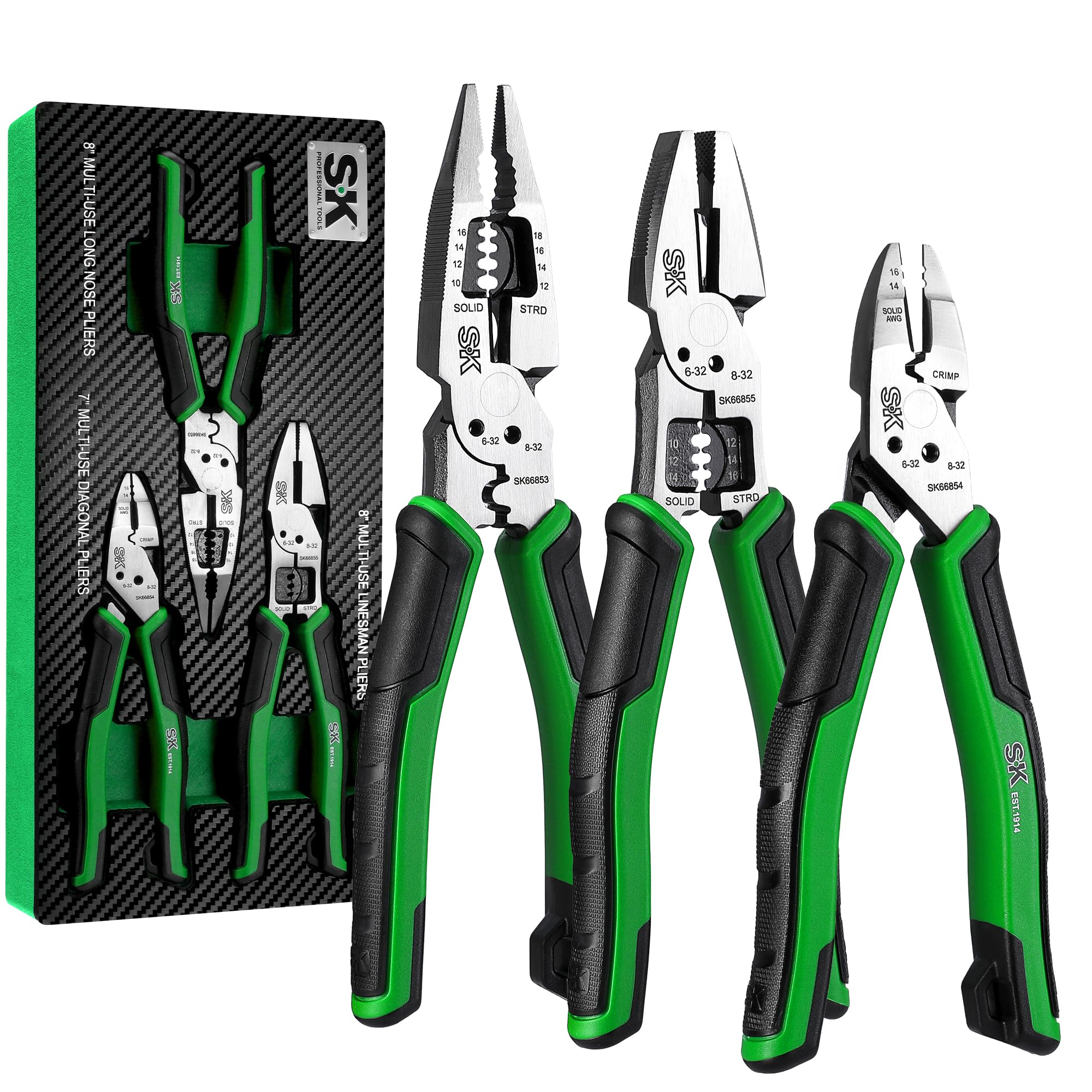 SK 3-Piece Pliers Set, 8-Inch Multi-use Noodle Nose