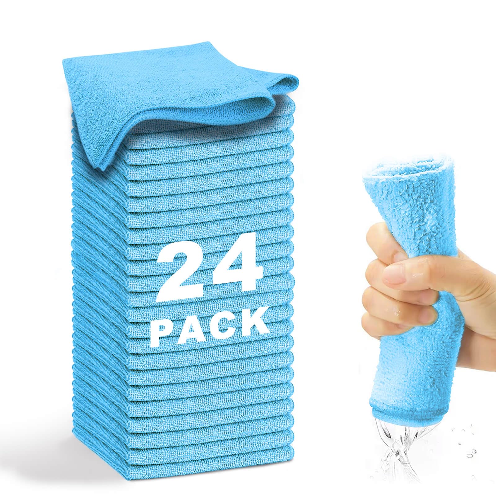 WEAWE Microfibre Cloth - premium 2100 Series 33x33cm Ultra Soft Highly Absorbent cloths, Reusable and No Fading, Lint Free-Machine Wash - Blue (Pack of 24)