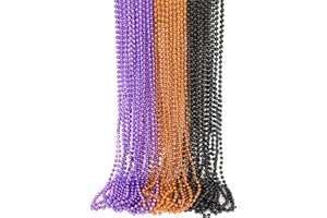 JULBEAR Bulk Halloween Beads Necklaces, 30 pcs Mardi Gras Black Orange Purple Bead Necklace for Holiday Party Favors Carnival Decorations Accessories Supplies